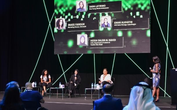 (L-R) Inass Farouk, Marketing Director, Microsoft UAE; Hessa Salem Al Nahdi, CISO, Department of Culture & Tourism Abu Dhabi; Eman Alkhatib, UAE Sales Manager, CyberKnight