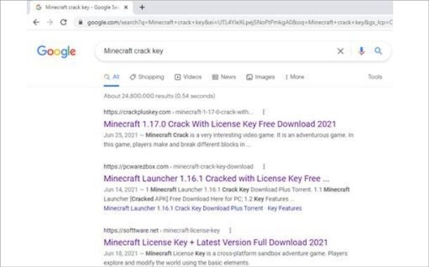 Minecraft crack keys search throws websites with Swarez on top.