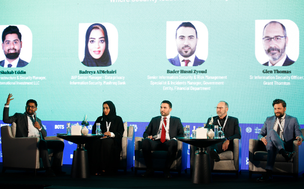 (Left to Right) Shahab Uddin, Group – IT Infrastructure and Security Manager, Ittihad International Investment; Badreya AlMehairi, AVP Senior Manager - Data privacy- Information Security, Mashreq Bank; Bader Husni Zyoud, Senior Information Security and Risk Management Specialist and Incidents Manager, Government Entity, Financial Department; Glen Thomas, Sr Information Security Officer, Grant Thornton and Jacopo Genoni, Chief Confidentiality Officer, Deloitte Middle East