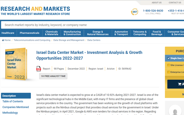 ResearchAndMarkets.com eveluates Israel's data centre market across 2022-2027