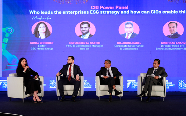 (Left to right) Sonal Chhibber, Editor, GEC Media Group; Mohammed Al Nabtiti-PMO & Governance Manager, Bee'ah; Dr. Aruna Rabel-Corporate Governance & Compliance and Krishnan Anand- Director Head of IT, Emirates Investment Bank.